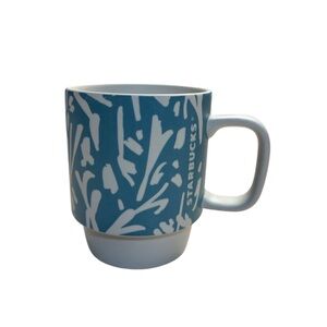 Starbucks 2016 Stackable Ceramic Mug with Blue Floral/Bamboo Design